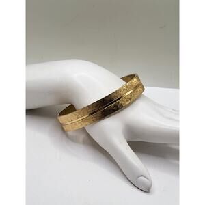Gold tone hammered bangle bracelet textured wide vintage style jewelry